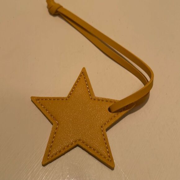 Sexy Little Vintage Handmade Leather Star Bag Charm Yellow Celestial Fob Tag - Picture 3 of 6